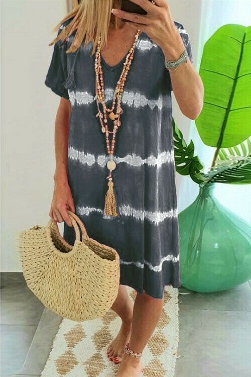 Karlaa - Rochie Largă De Vară Cu Dungi În Stil Batik