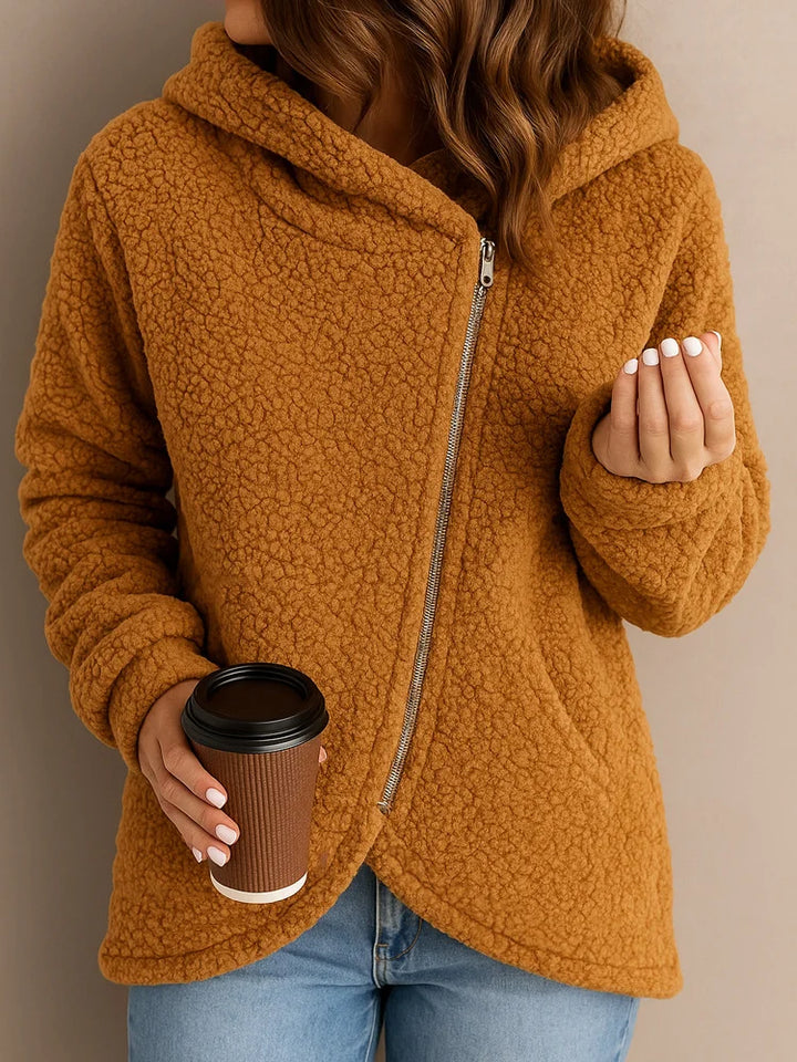 Wendie - Hanorac Confortabil Din Fleece Sherpa Cu Glugă și Fermoar