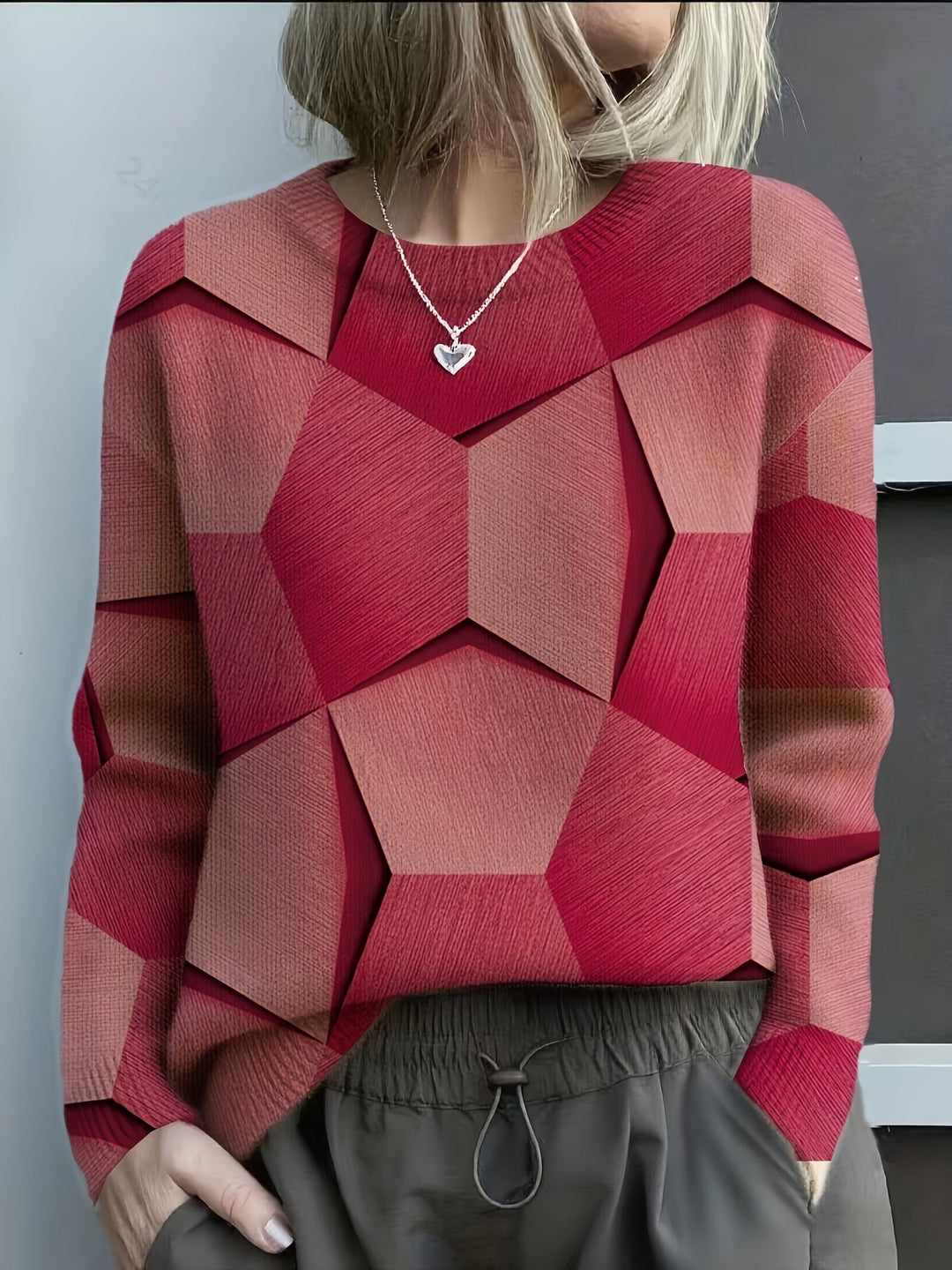 Bravina - Pulover Tricotat Cu Imprimeu Geometric 3D