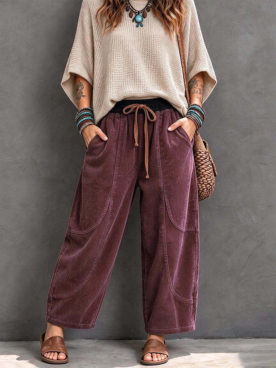 Karisma - Pantaloni Casual Din Velur Cu Talie Elastică