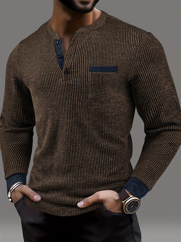 Deegan - Tricou Henley Cu Mâneci Lungi Guler Cu Dungi Și Textură