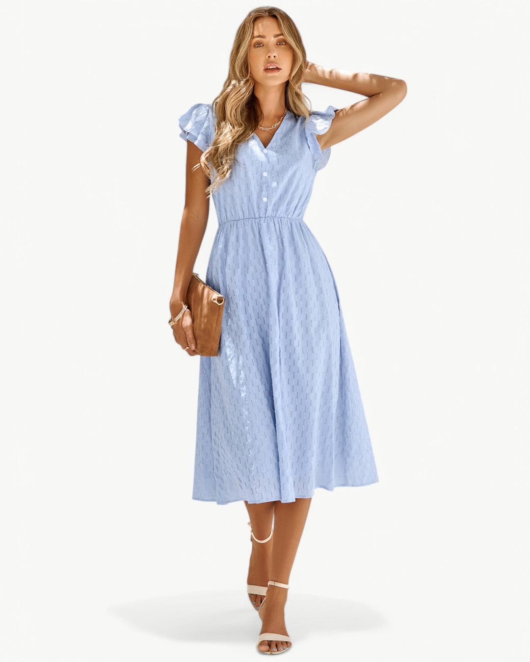 Julieta - Rochie Midi Cu Mâneci Cu Volane