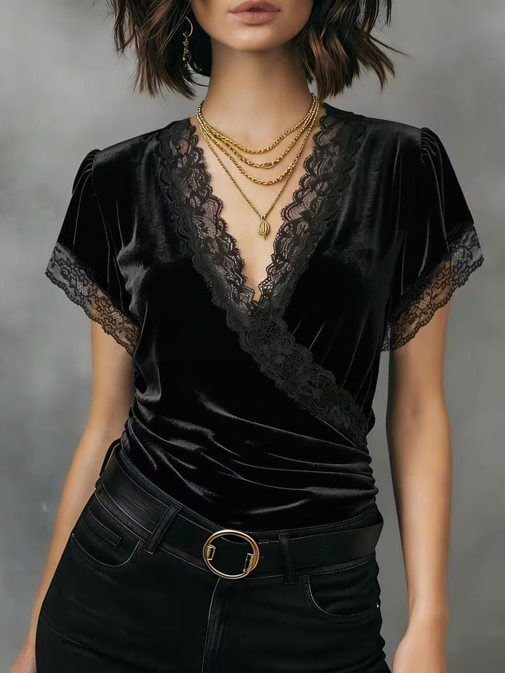 Jalisa - Bluză Vintage Din Catifea Cu Model De Lebădă