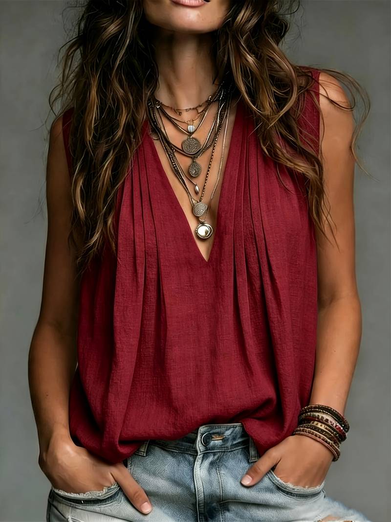 Reem - Sleeveless Pleated Loose fit Blouse