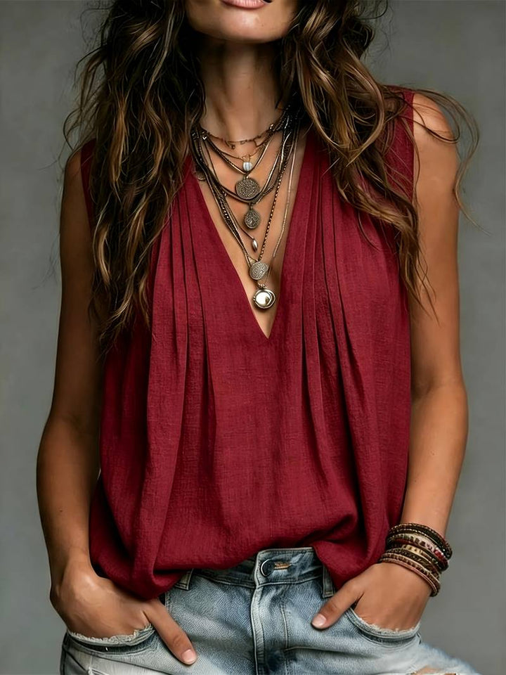 Reem - Sleeveless Pleated Loose fit Blouse