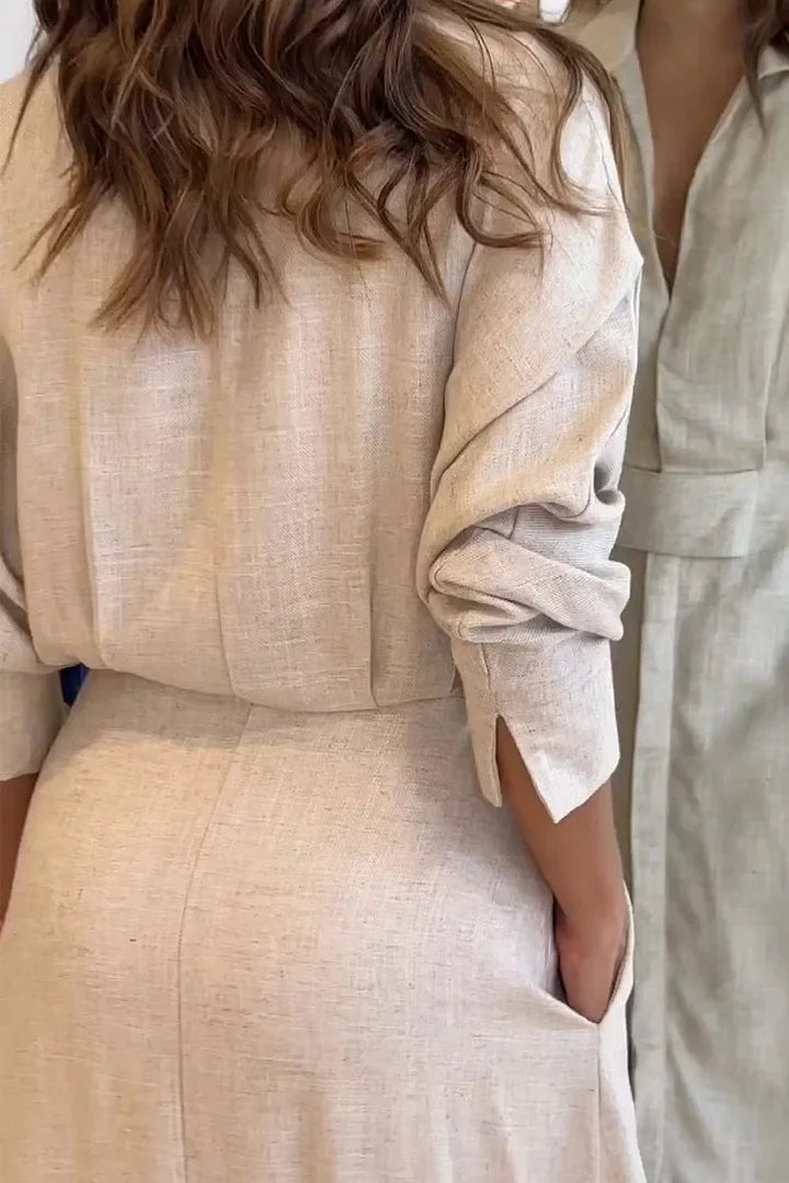 Simona - Rochie Lungă din Bumbac și in
