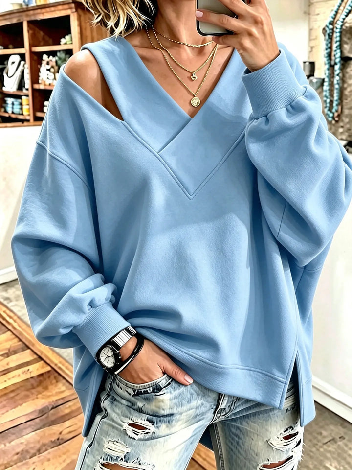 Kirstan - Hanorac Oversized Elegante cu Decupaj și Guler în V