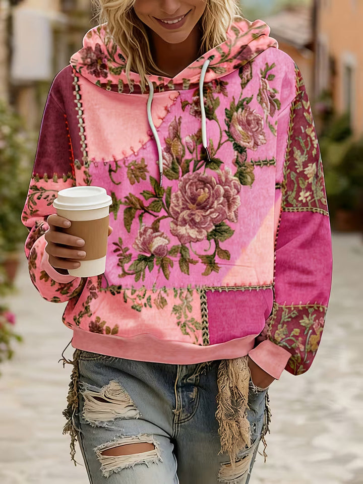 Norella - Bluză Cu Mâneci Lungi Și Glugă, Cu Imprimeu Floral În Stil Patchwork