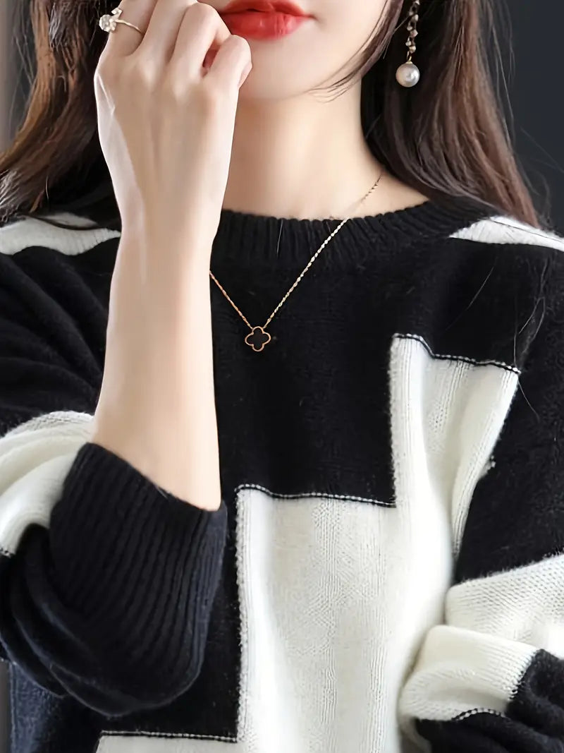 Gala - Pulover Elegant Cu Mâneci Lungi și Model Geometric