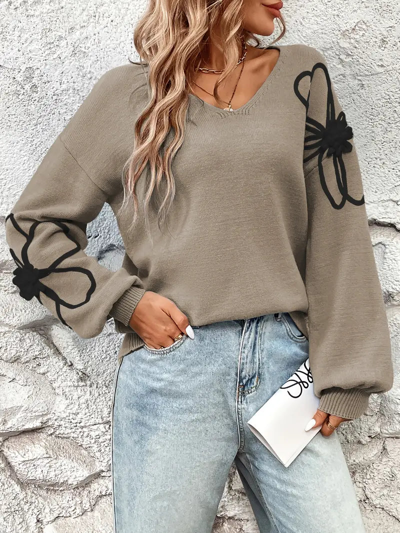 Semira - Pulover Cu Mâneci Lungi Si Broderie Floare