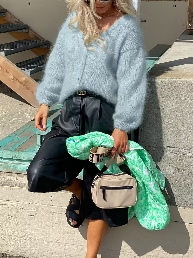 Hozanna - Pulover Tricotat Cu Mâneci Lungi și Nasturi