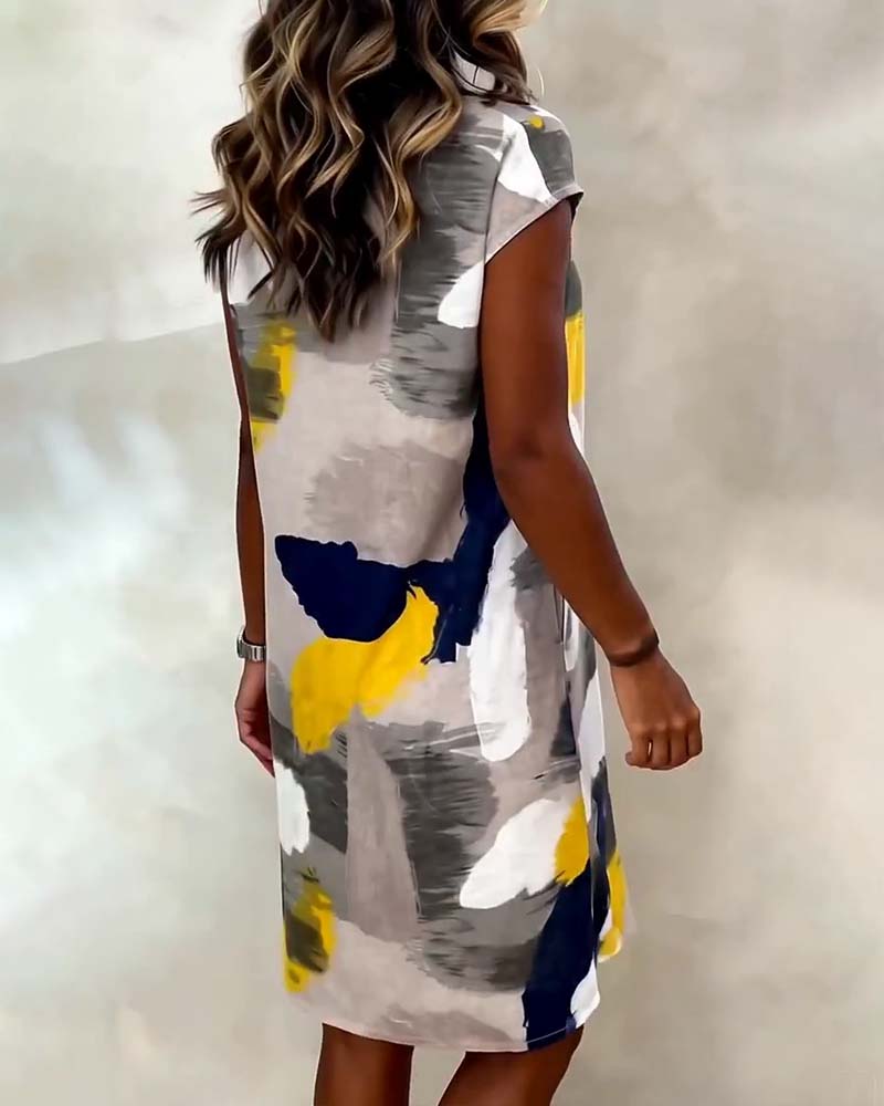 Addie - Rochie cu Guler Rotund și Imprimeu Tie-dye