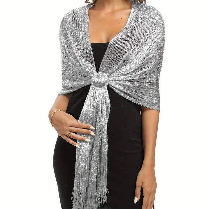 Shoshana - Șal Decorativ Elegant Cu Franjuri Din Dantelă și Eșarfe Metalice