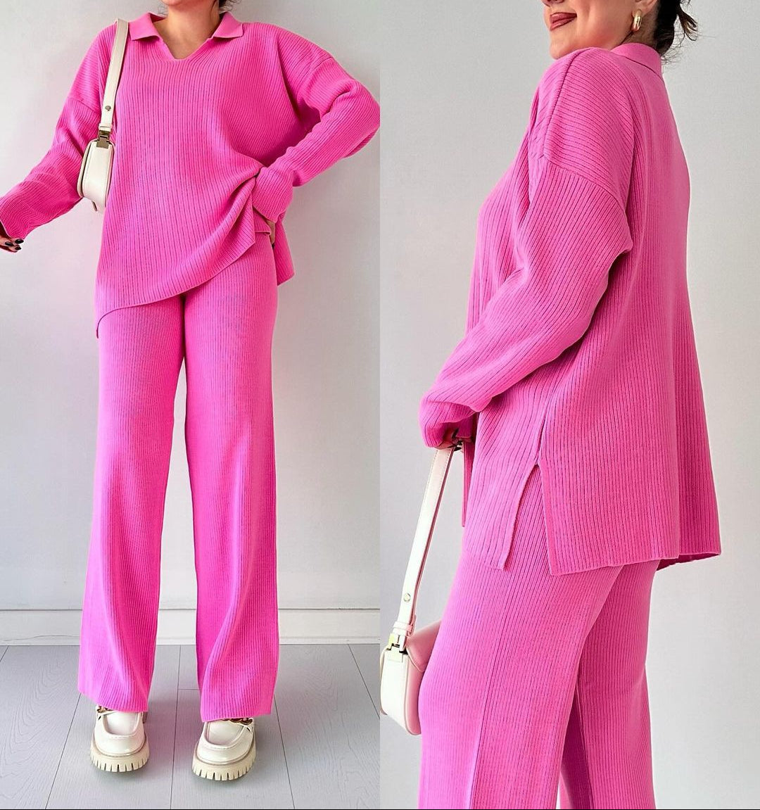 Alyana – Set de Două Piese Din Tricot cu Nervuri Pentru Relaxare