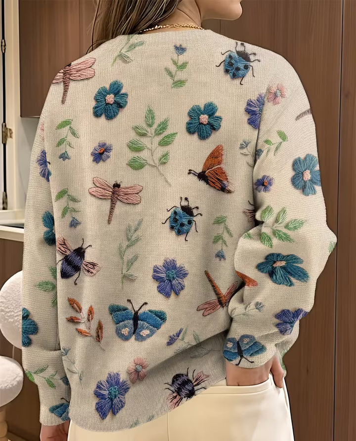 Nigella – Pulover Casual Cu Imprimeu Floral Și Cu Insecte