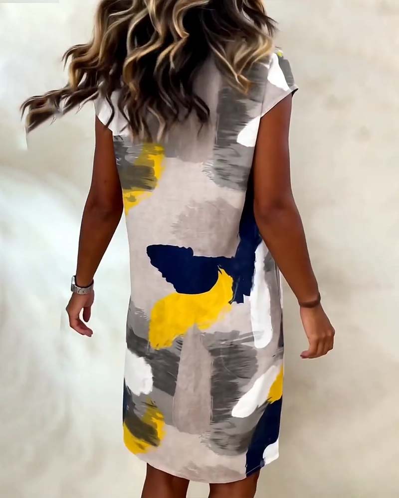 Addie - Rochie cu Guler Rotund și Imprimeu Tie-dye