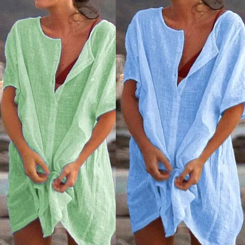 Anjini - Rochie De Plajă Largă Cu Mâneci Scurte