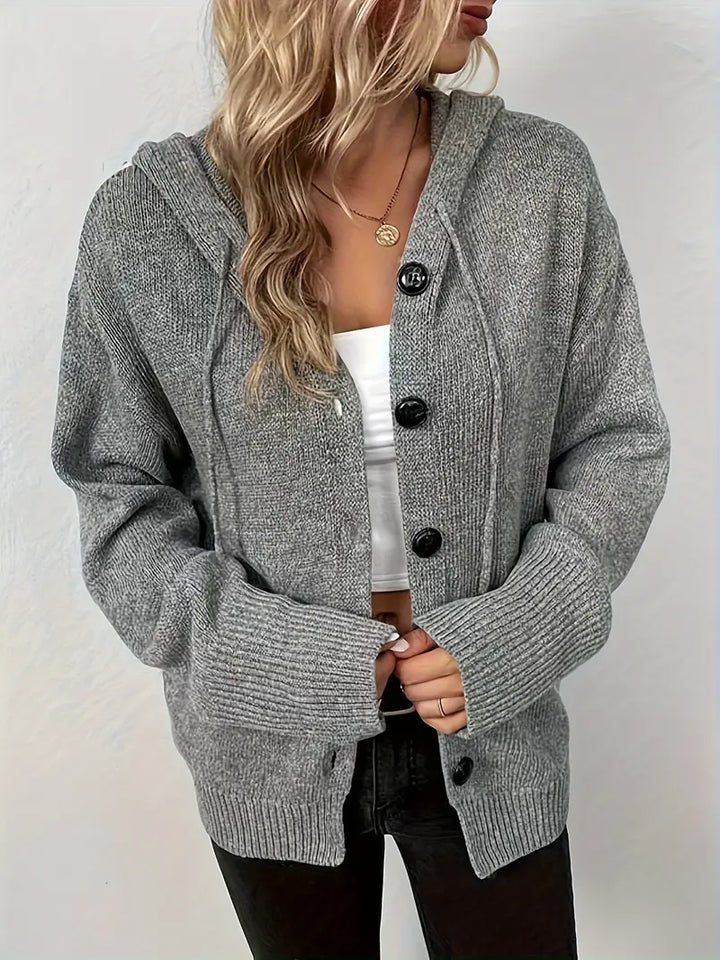 Suthida - Pulover Elegant Cu Mâneci Lungi și Glugă Cu Nasturi
