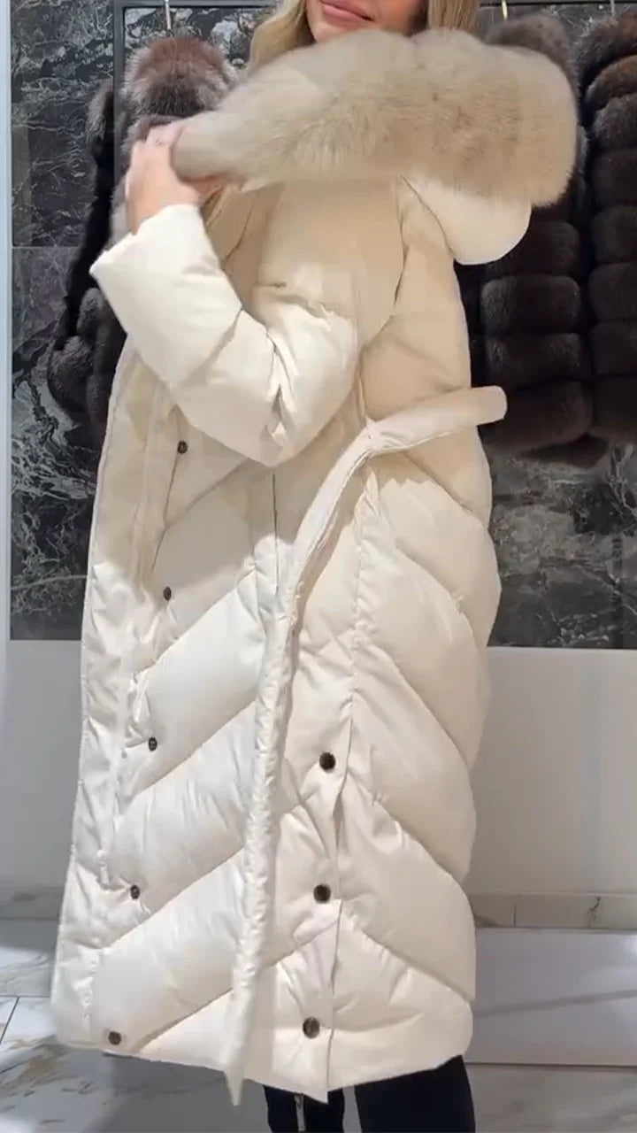 Nastasya - Palton Ocazional Din Bumbac Cu Guler Din Blană