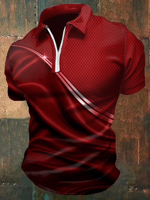 Tricou Polo Casual Pentru Bărbați Cu Fermoar și Imprimeu Grafic Degradé