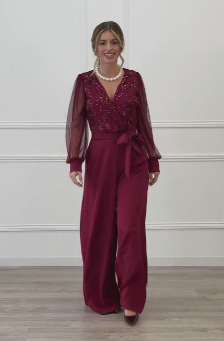 Meira - Salopetă cu Mâneci Lungi Din Plasă cu Ornamente