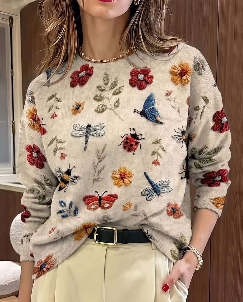 Nigella – Pulover Casual Cu Imprimeu Floral Și Cu Insecte