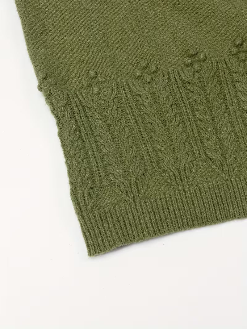 Ghizala – Pulover Cu Guler Rotund, Din Tricot Cu Imprimeu Floral