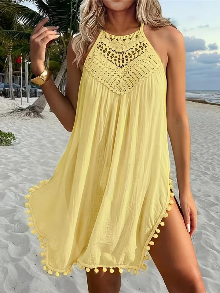 Shiena - Rochie Elegantă Din Dantelă Croșetată, Cu Gât Halter