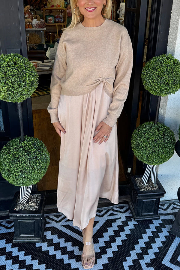 Lilee - Top Cu Nod Răsucit și Rochie Maxi