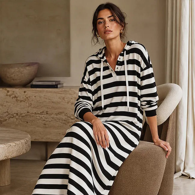 Zeynep - Rochie Tip Hanorac Cu Glugă În Dungi