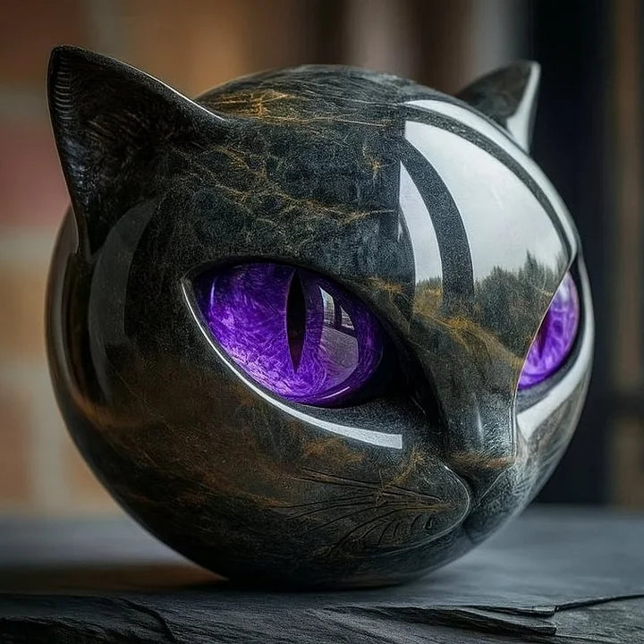 NyxCharm - Sculptură Cap Pisică Neagră Mistică