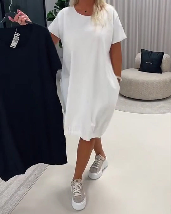Pretty - Rochie cu Mâneci Scurte și Decolteu Rotund