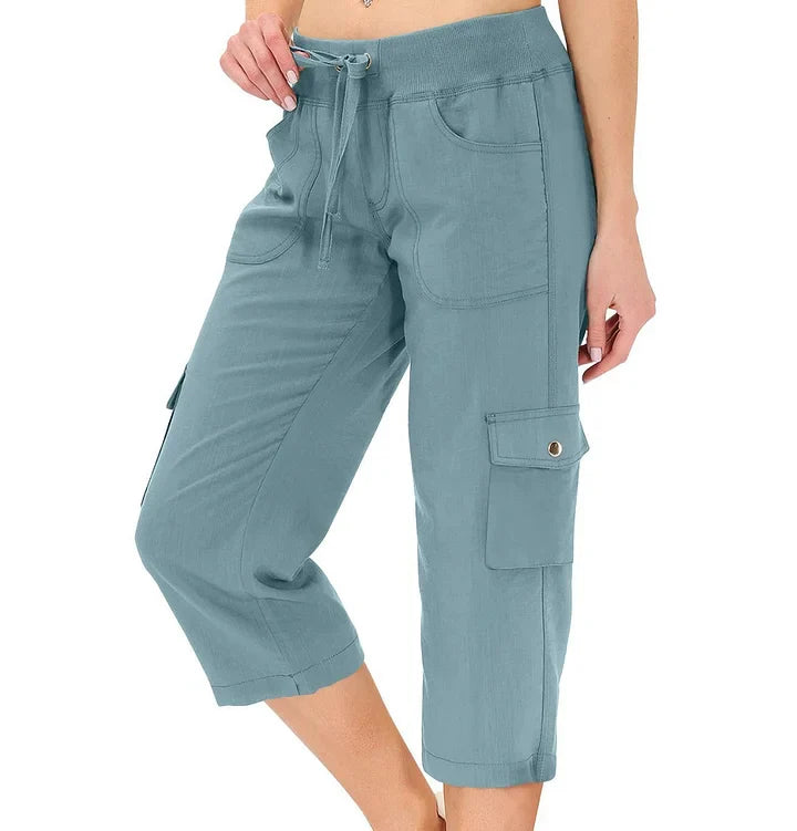 Mileni - Pantaloni Capri Confortabili Cu Talie Înaltă Și Buzunare Practice