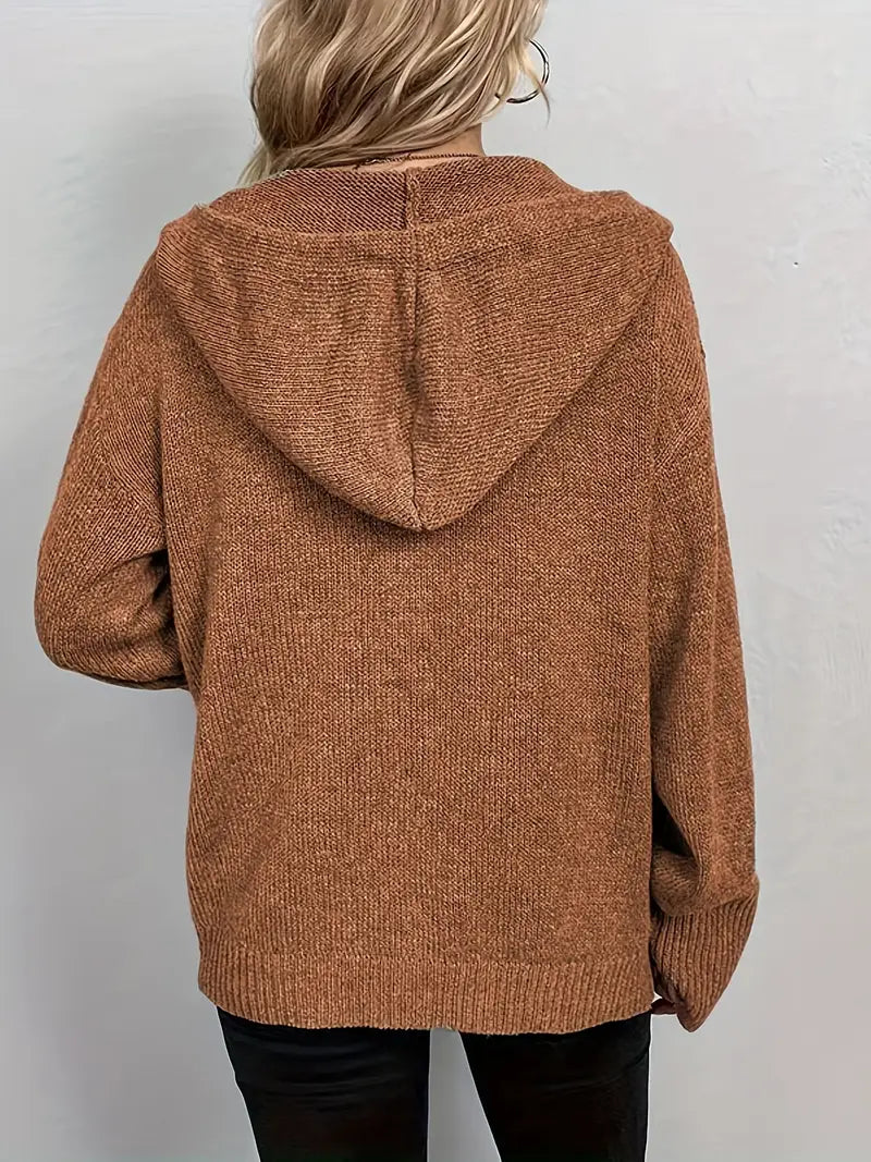 Suthida - Pulover Elegant Cu Mâneci Lungi și Glugă Cu Nasturi