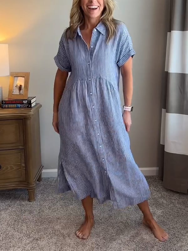 Samara - Cămașă Rochie Elegantă Cu Dungi