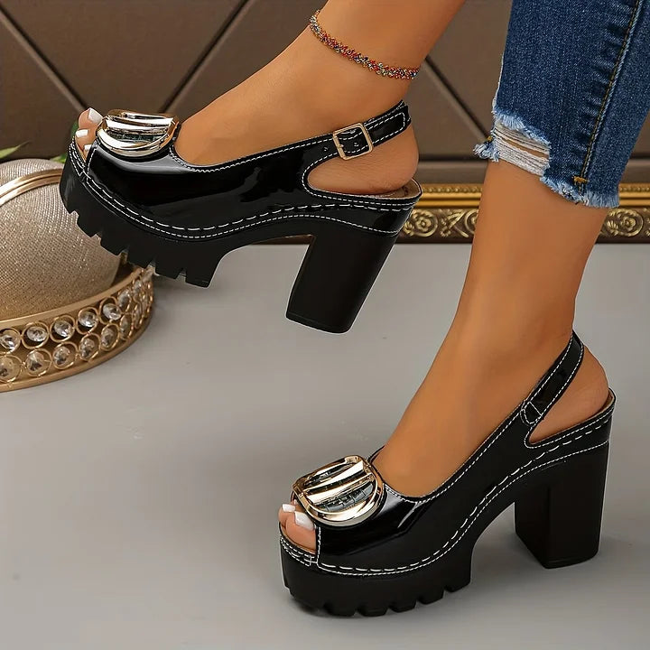 Megyn - Pantofi cu Toc înalt și Cataramă Metalică Vintage