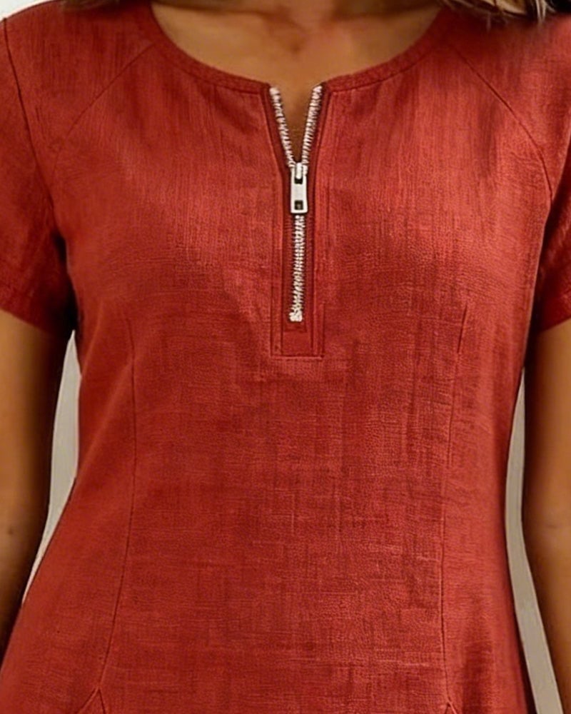Krystan – Rochie Utilitară cu Mâneci Scurte și Fermoar în Față
