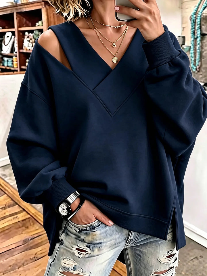 Kirstan - Hanorac Oversized Elegante cu Decupaj și Guler în V