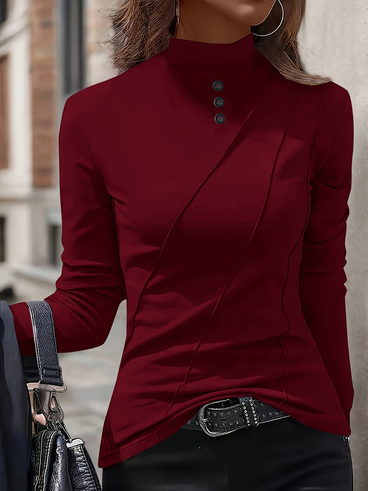 Aizhana - Cămașă Elegantă Cu Guler Înalt Și Mâneci Lungi