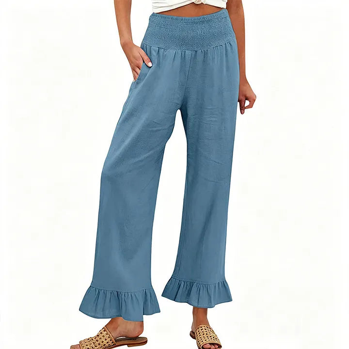 Moriom - Pantaloni De Casă Din Bumbac În Stil Boho, Cu Volane
