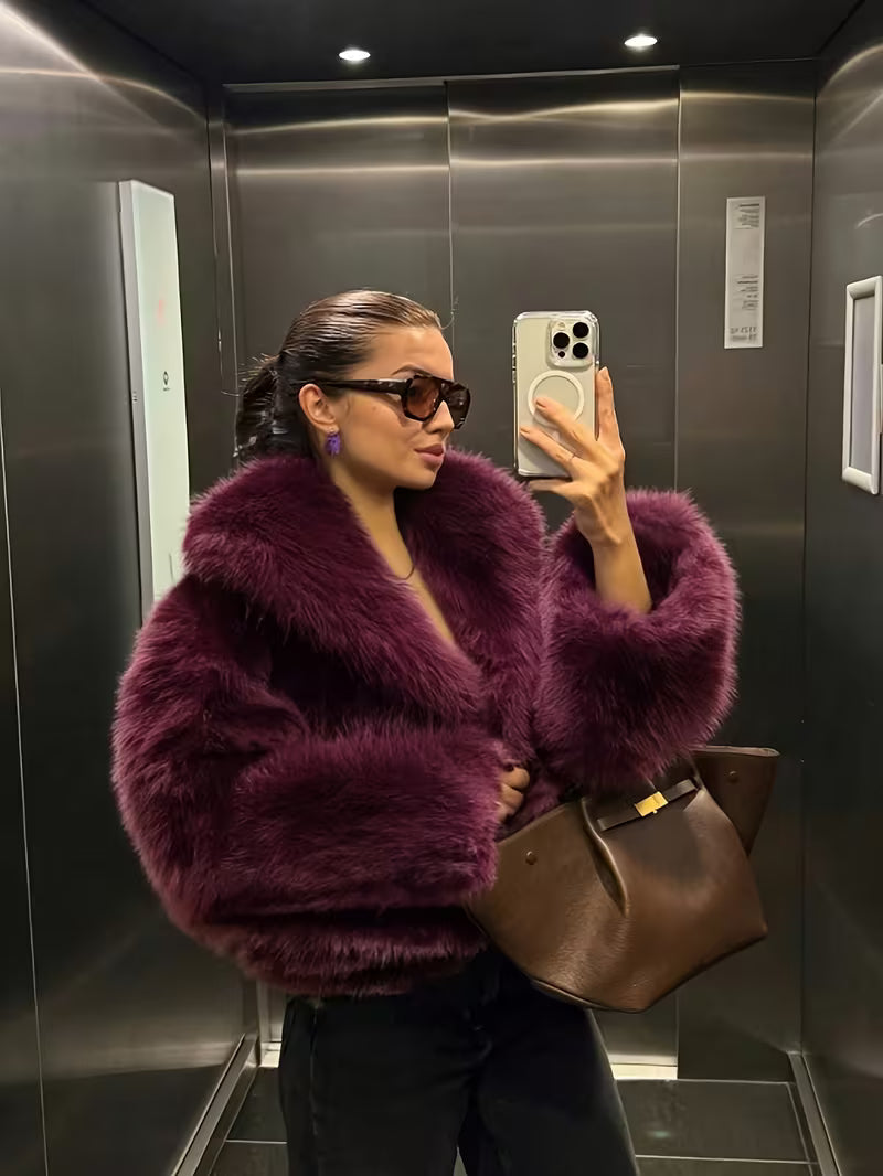 Jorida – Jachetă Oversized Din Blană Artificială, Scurtă, Cu Revere