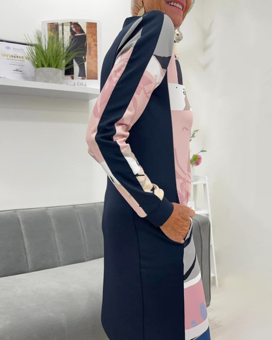 Lexiana - Rochie Midi Cu Imprimeu Abstract Si Fermoar