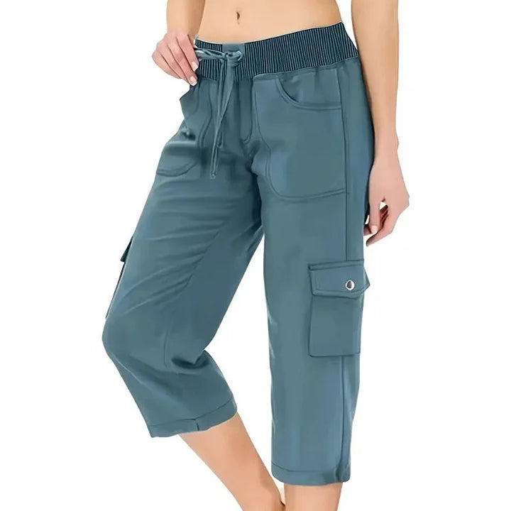 Mileni - Pantaloni Capri Confortabili Cu Talie Înaltă Și Buzunare Practice