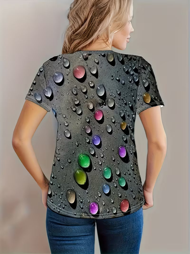Ishadini - Tricou Casual cu Mâneci Scurte și Guler Rotund