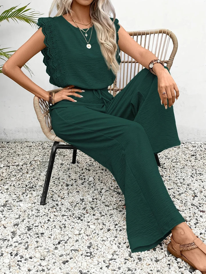 Ziva - Top Elegant Din Dantelă și Pantaloni Cu Croi Larg