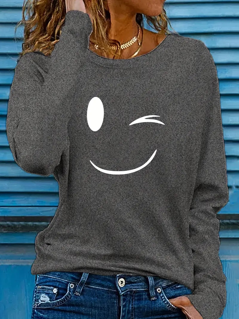 Odalina - Tricou Cazual Cu Imprimeu Smiley Cu Ochiul