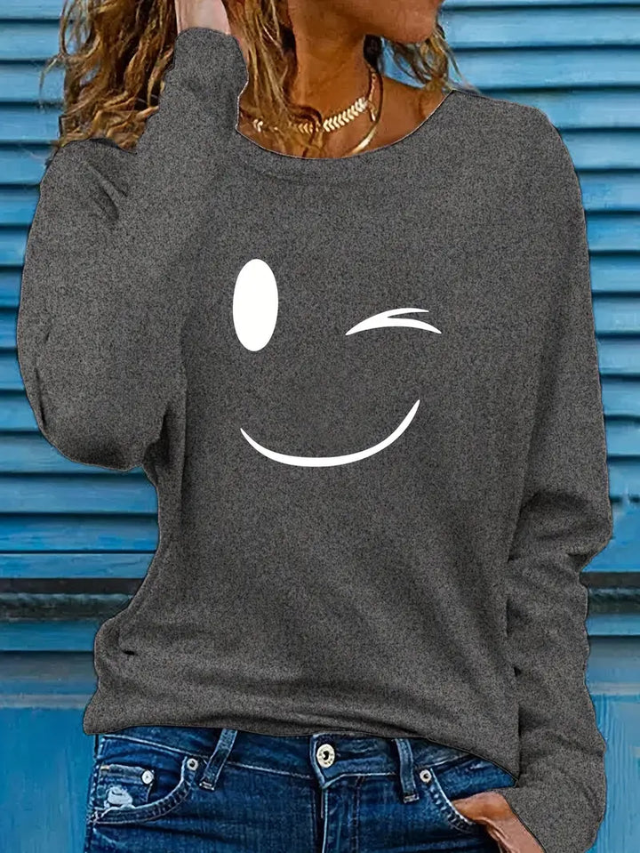 Odalina - Tricou Cazual Cu Imprimeu Smiley Cu Ochiul