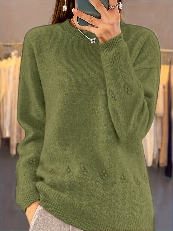 Ghizala – Pulover Cu Guler Rotund, Din Tricot Cu Imprimeu Floral