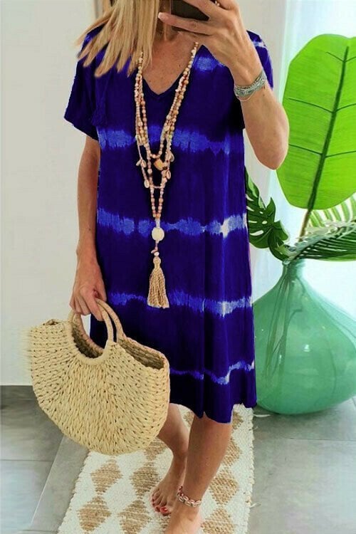Karlaa - Rochie Largă De Vară Cu Dungi În Stil Batik