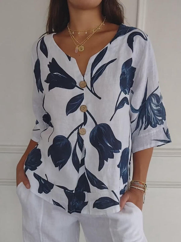 Despoina - Bluză Elegantă cu Iimprimeu Floral și Nasturi